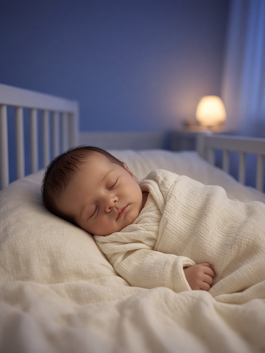 Bebé durmiendo en cuna con luz suave